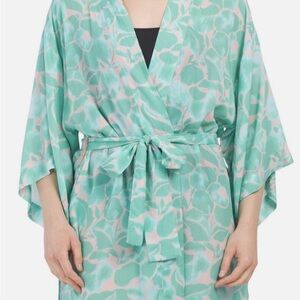 DVF X ONIA Gina Kimono Cover Up Mint and Blush Floral Robe Size XS/S